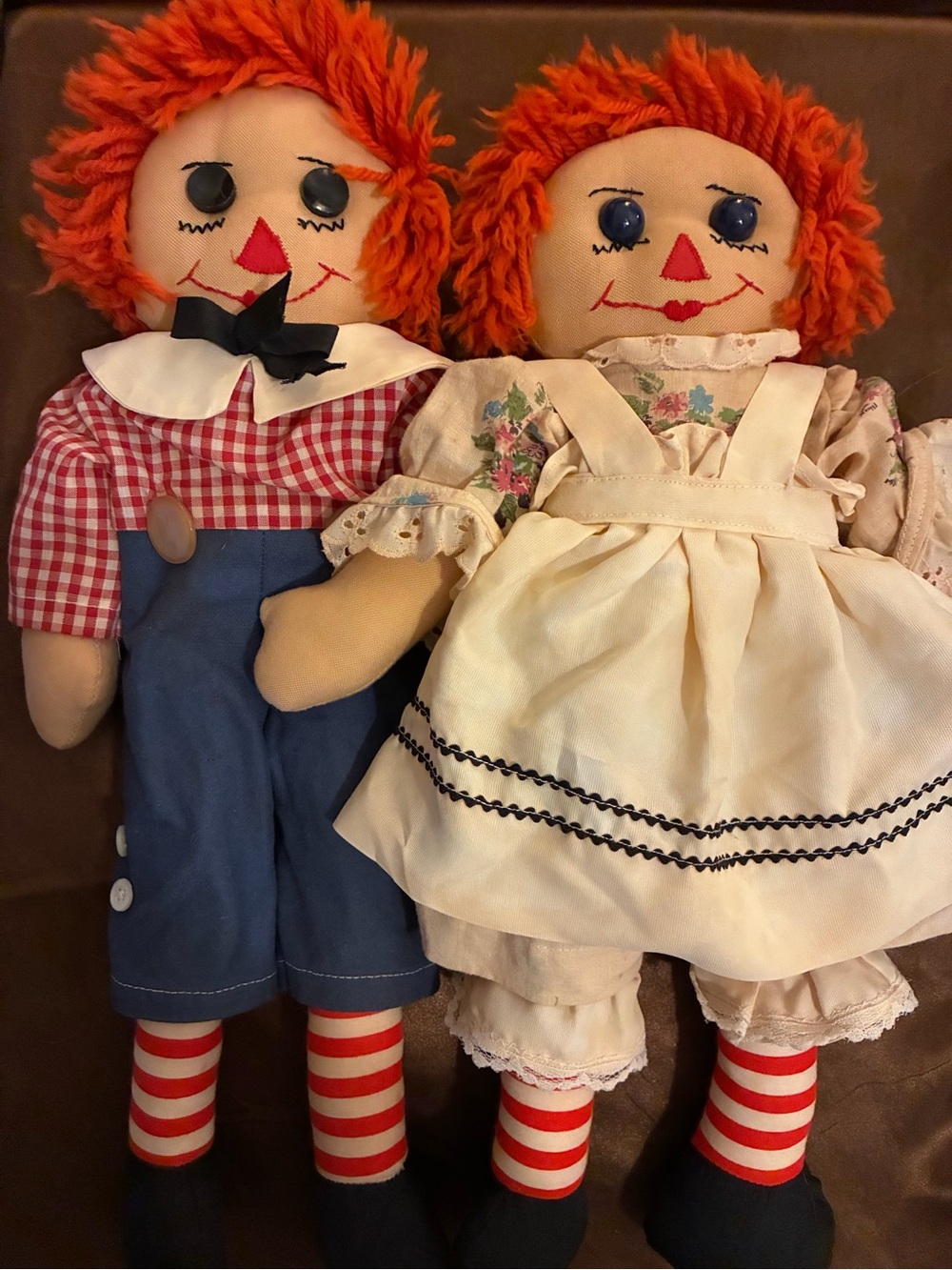 vintage raggedy Ann and Andy doll Pair 16 inch (Andy’s arm is held on with pins)